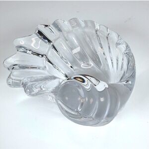 Clear Crystal Seashell Trinket or candy bowl by Vannes made in France